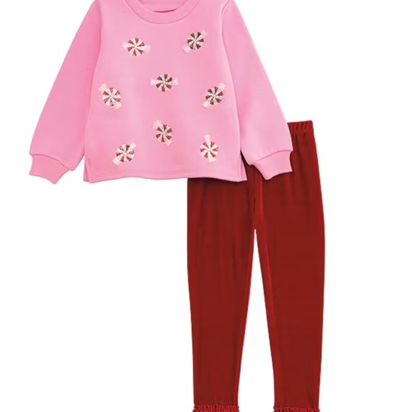 Mud Pie Peppermint Candy Velour Legging 2Pc Set Christmas Party Pink Red 4T-5T - Picture 1 of 9